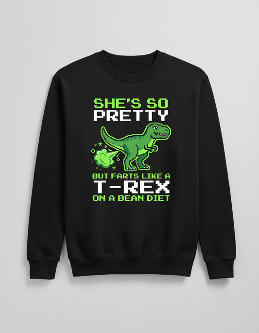 Funny T-Rex Farting Pixel Art Quote Sweatshirt - Black