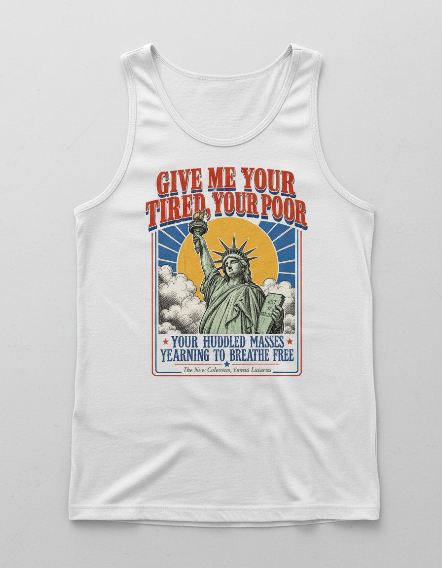 Give Me Your Tired Poor Patriotic Retro Statue Liberty Tank Top - product mockup - White