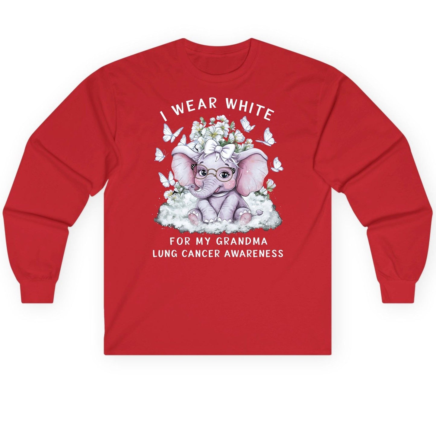 I Wear White for My Grandma Lung Cancer Awareness lung cancer awareness Long Sleeve Tee Red product mockup