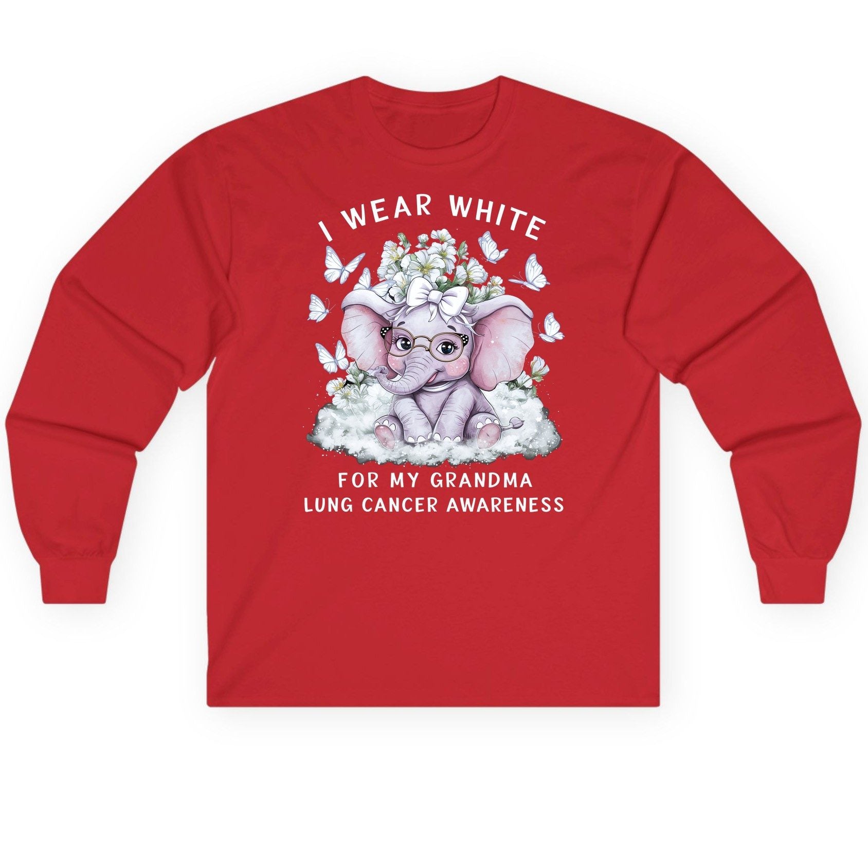 I Wear White for My Grandma Lung Cancer Awareness lung cancer awareness Long Sleeve Tee Red product mockup