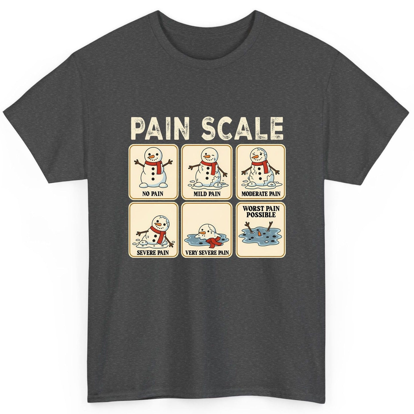 Pain Scale No Pain Mild Pain Moderate Pain Severe Pain Very Severe Pain Worst Pain Possible snowman T-Shirt Dark Heather