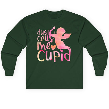 Just Call Me Cupid cupid Long Sleeve Tee Forest Green product mockup