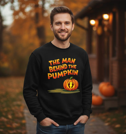 The Man Behind the Pumpkin pregnancy announcement Sweatshirt Black lifestyle mockup