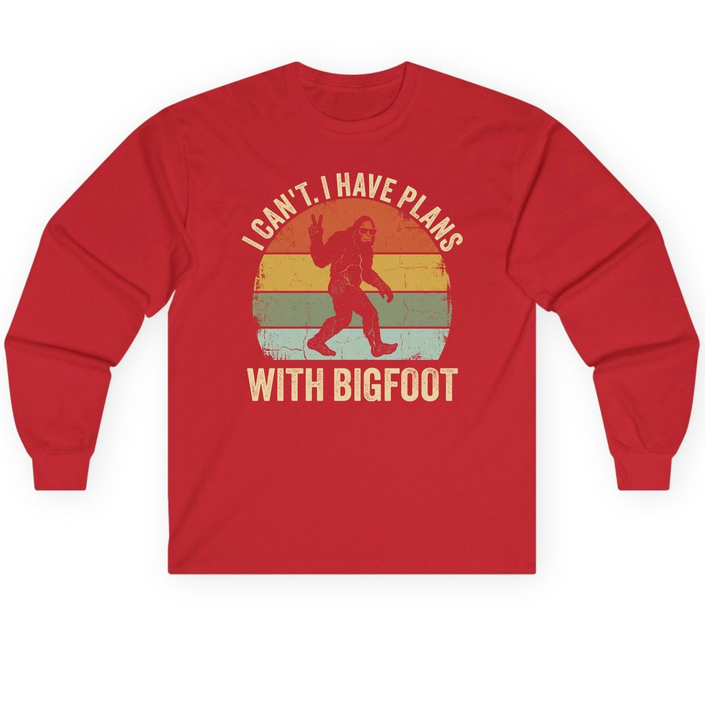 I Can't I Have Plans with Bigfoot bigfoot Long Sleeve Tee Red product mockup