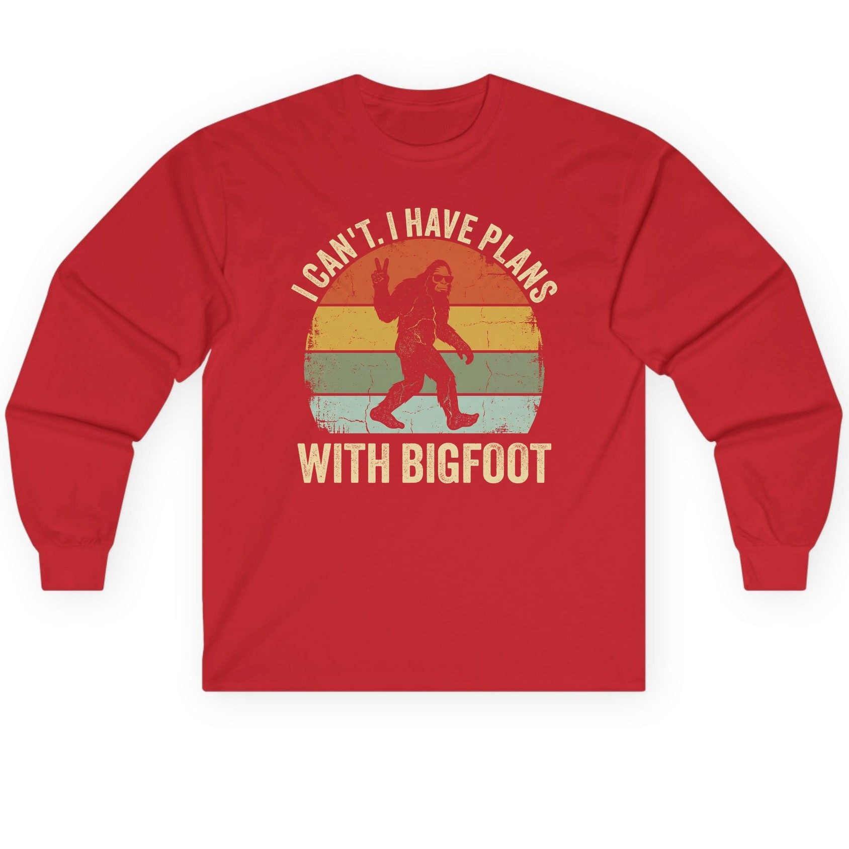 I Can't I Have Plans with Bigfoot bigfoot Long Sleeve Tee Red product mockup