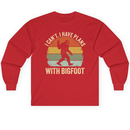 I Can't I Have Plans with Bigfoot bigfoot Long Sleeve Tee Red product mockup