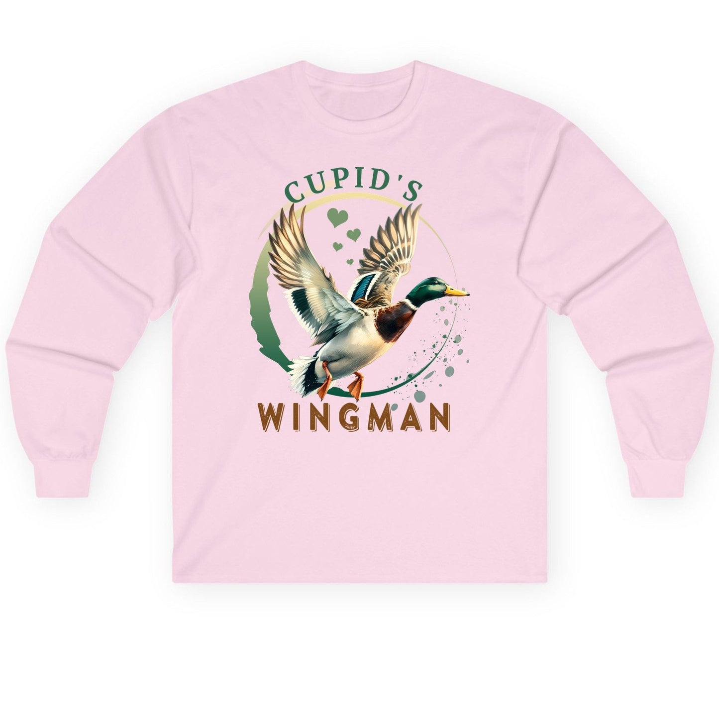Cupid's Wingman mallard duck Long Sleeve Tee Light Pink product mockup