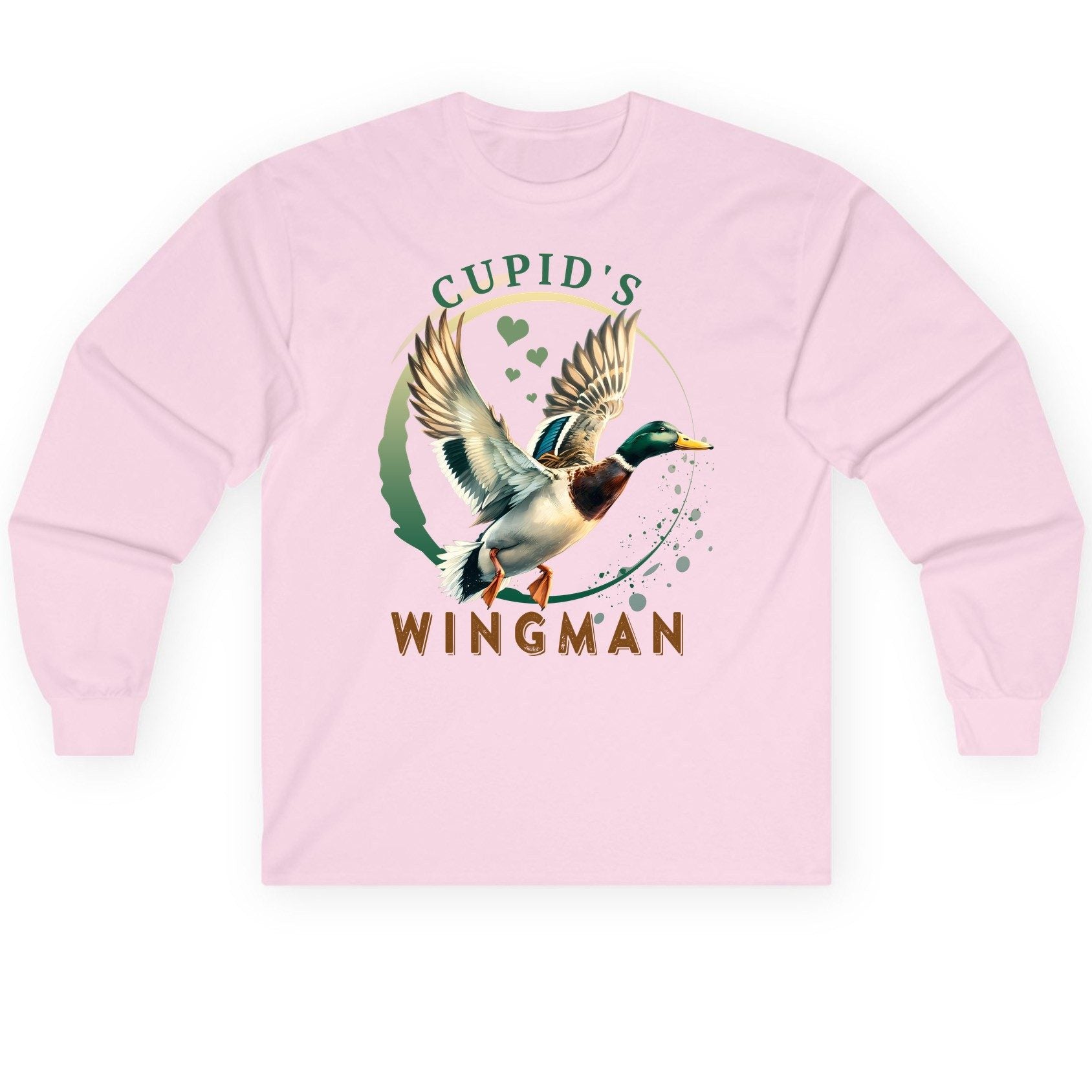 Cupid's Wingman mallard duck Long Sleeve Tee Light Pink product mockup