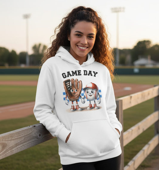 Game Day baseball Hoodie White lifestyle mockup
