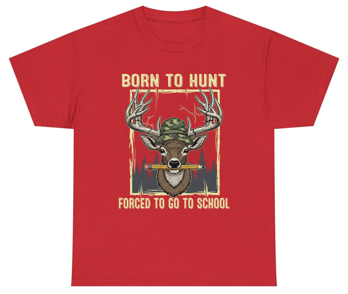 Born to Hunt Forced to Go to School hunting Youth T-Shirt Red product mockup