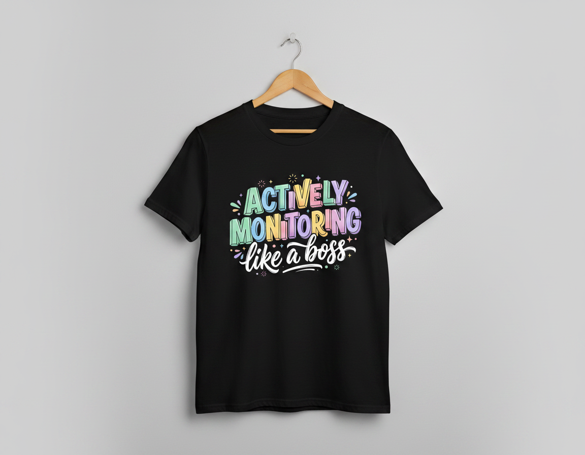 Actively Monitoring Like A Boss Funny Quote T-Shirt - Black