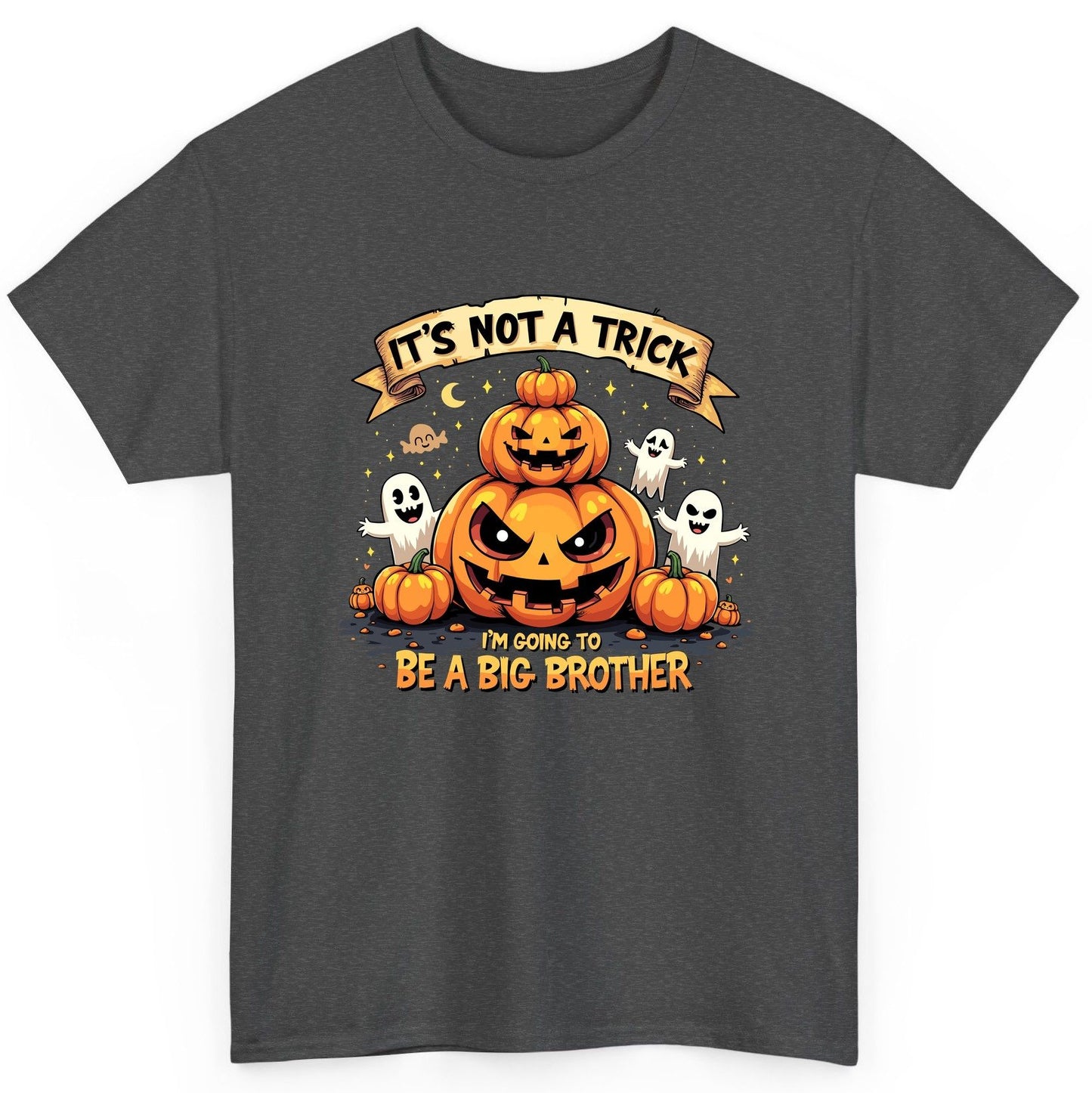 It's Not a Trick I'm Going to Be a Big Brother Halloween pregnancy announcement T-Shirt Dark Heather product mockup