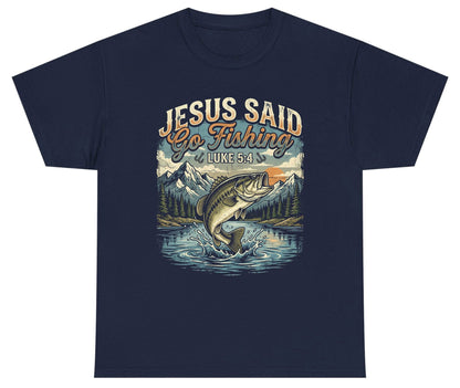 JESUS SAID Go Fishing LUKE 5 4 Retro Christian Youth T-Shirt - product mockup - Navy