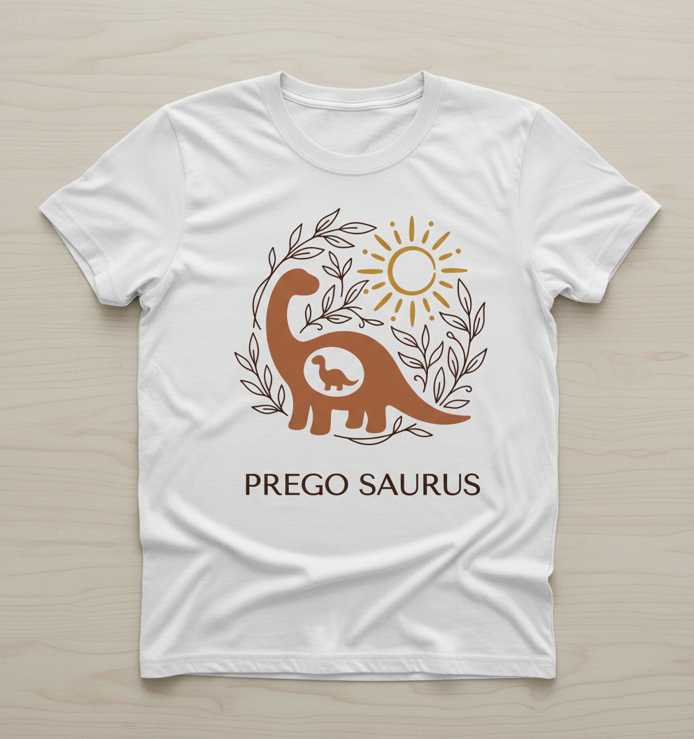 Prego Saurus Pregnant Dinosaur T-Shirt - White