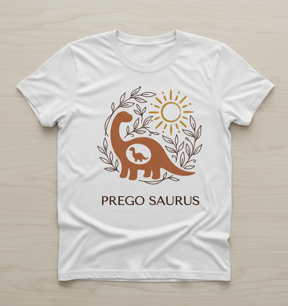 Prego Saurus Pregnant Dinosaur T-Shirt - White