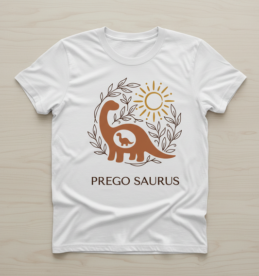 Prego Saurus Pregnant Dinosaur T-Shirt - White