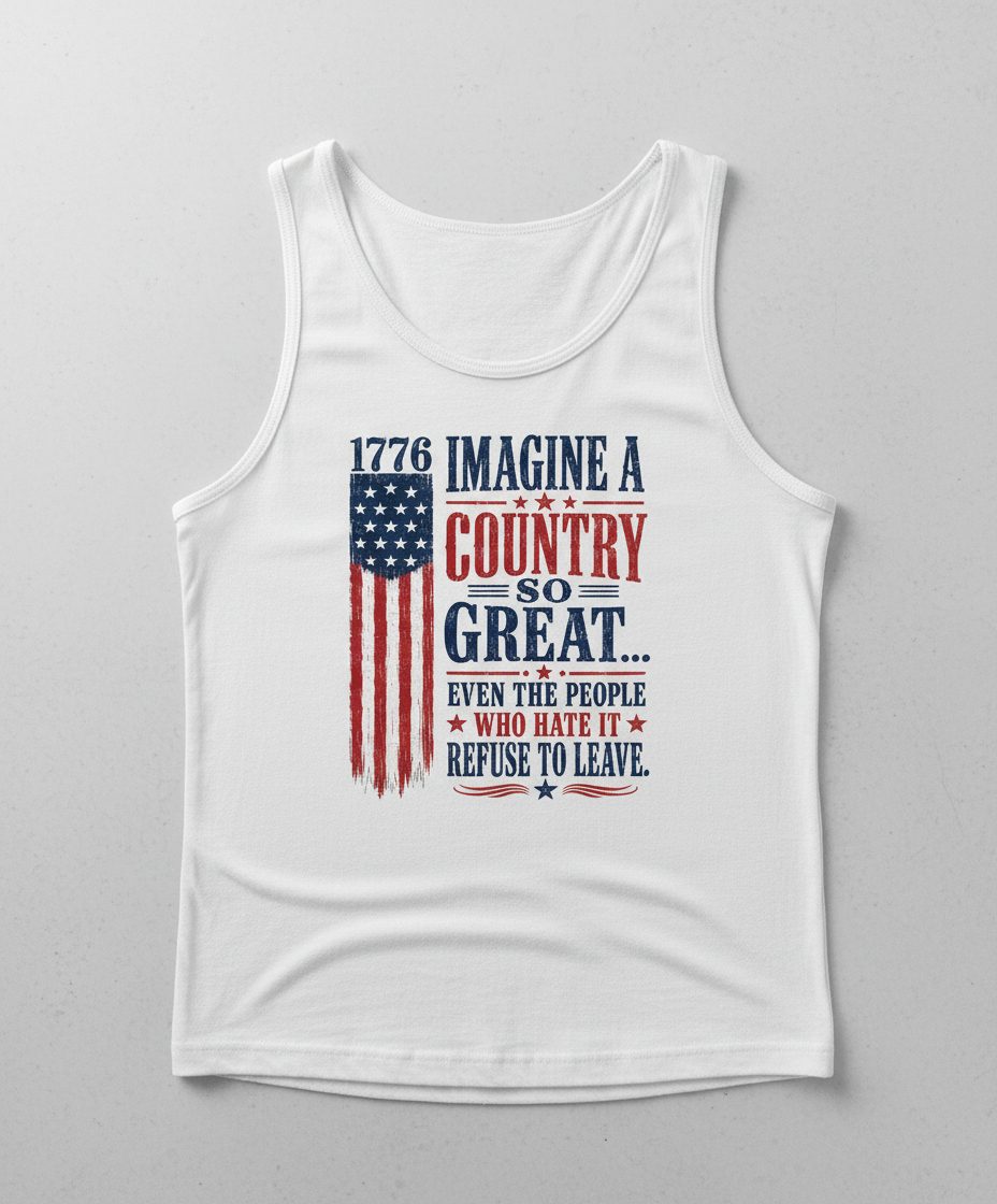 Imagine a Country So Great Patriotic Vintage American Tank Top - product mockup - White
