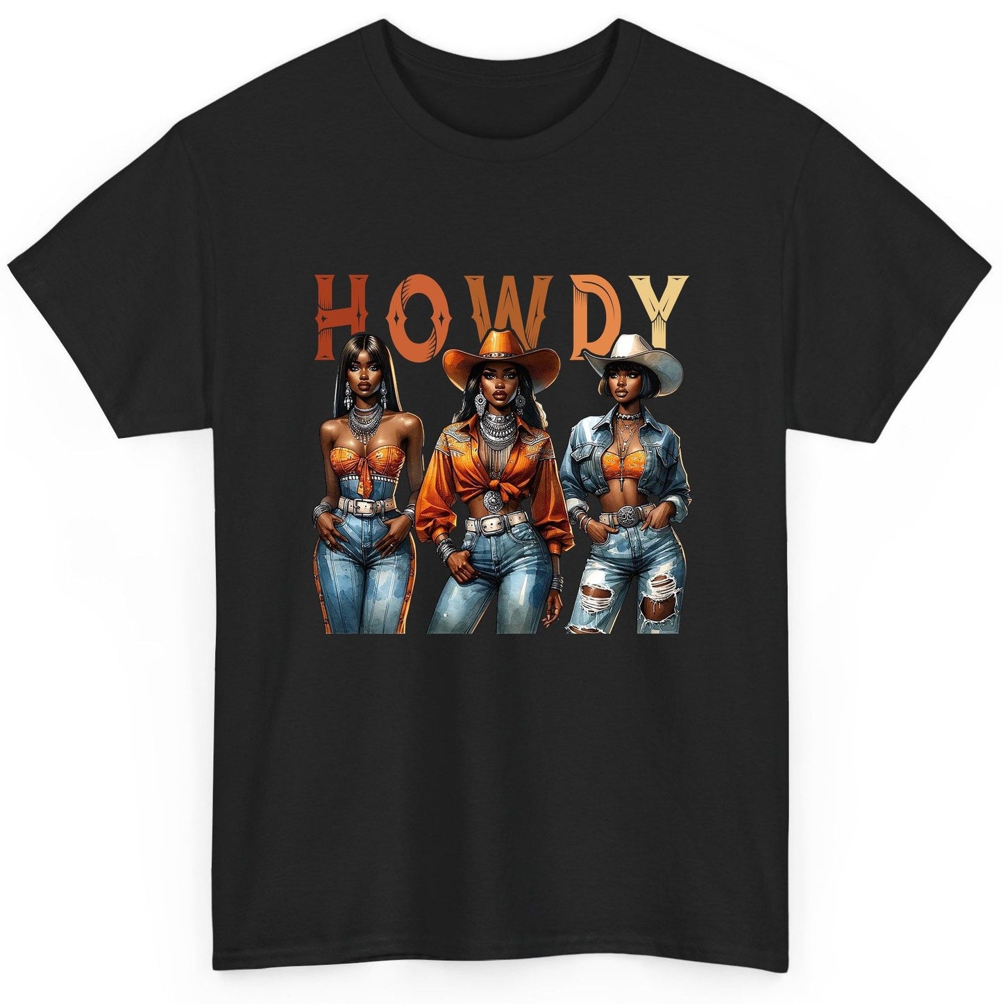 Howdy black cowgirls T-Shirt Black product mockup
