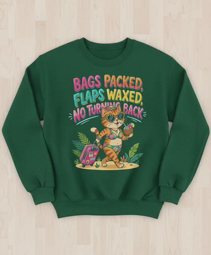 Funny Vacation Cat Bags Packed Flaps Waxed Sweatshirt - Forest Green