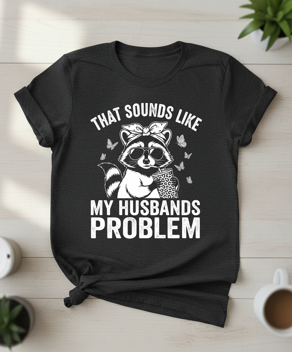 That Sounds Like My Husbands Problem Sassy Raccoon T-Shirt - Dark Heather