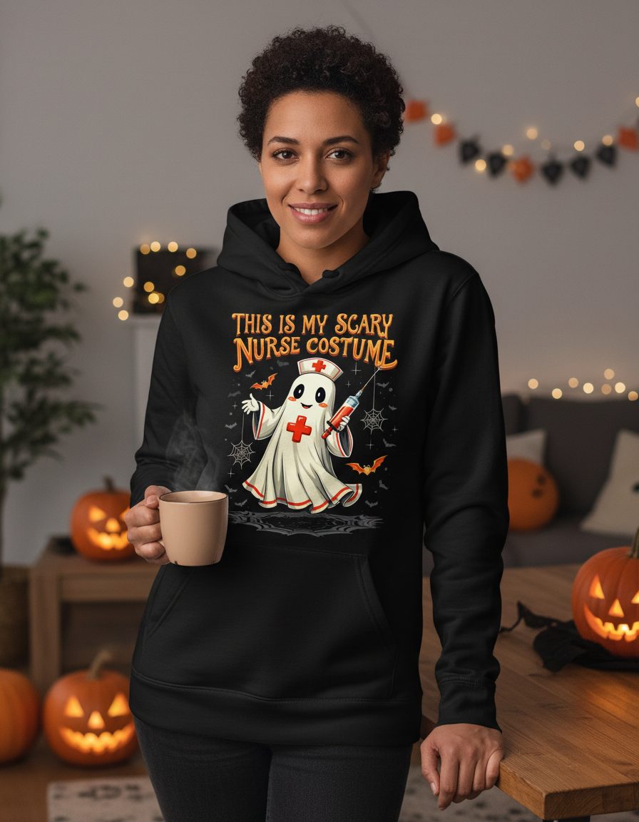 This Is My Scary Nurse Costume Halloween ghost nurse Hoodie Black lifestyle mockup