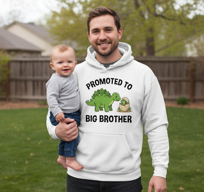 Promoted to Big Brother Dinosaur Hoodie - lifestyle model mockup - White