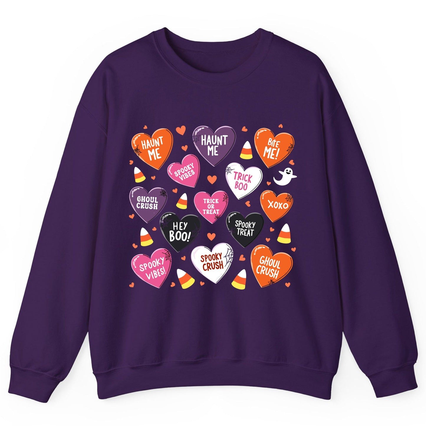 Spooky Halloween Conversation Hearts Halloween conversation hearts Sweatshirt Purple product mockup