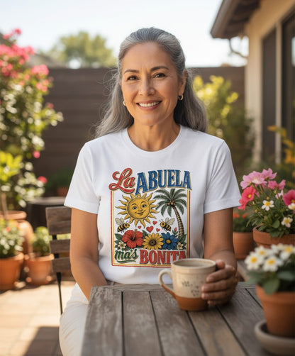 La Abuela Más Bonita Retro Grandma T-Shirt - lifestyle model mockup - White