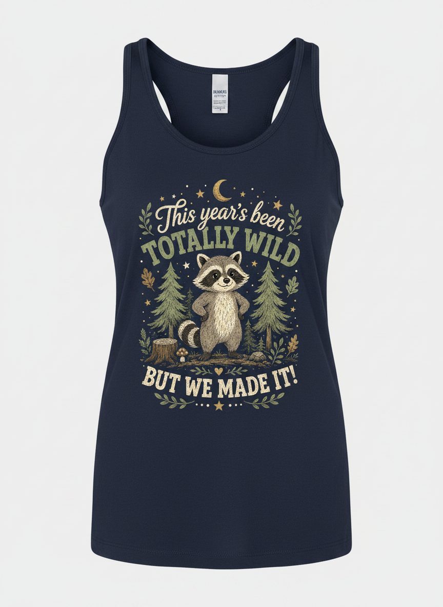 Totally Wild Raccoon Funny Animal Lovers Tank Top - product mockup - Navy