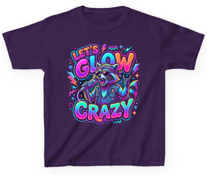 Let's Glow Crazy Funny Rockstar Raccoon Youth T-Shirt - product mockup - Purple
