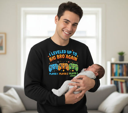 I Leveled UP TO BIG BRO AGAIN Brother Announcement Sweatshirt - lifestyle model mockup - Black