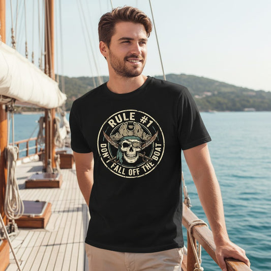 Rule 1 Don't Fall Off the Boat pirate T-Shirt Black lifestyle mockup