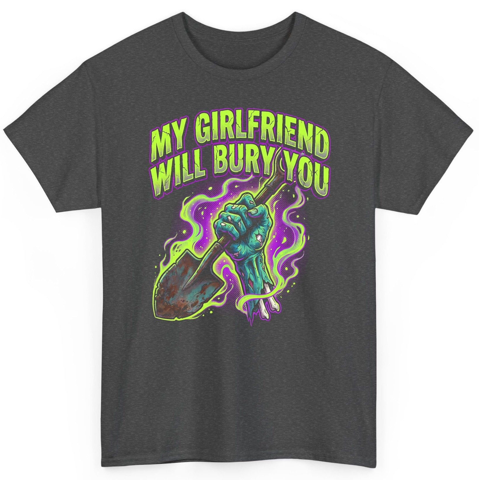My Girlfriend Will Bury You zombie T-Shirt Dark Heather product mockup