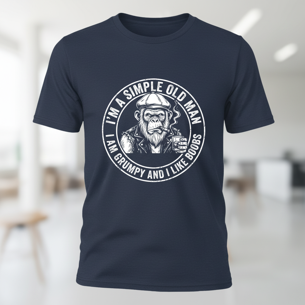 I'm A Simple Old Man Grumpy Ape Funny Quote T-Shirt - Navy