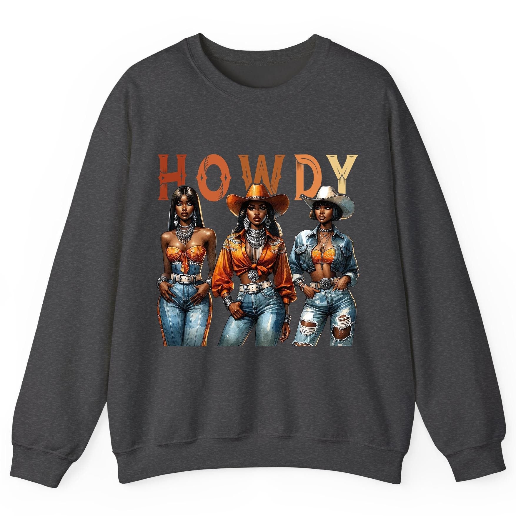 Howdy black cowgirls Sweatshirt Dark Heather product mockup