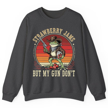 Strawberry Jams but My Gun Don't cowboy frog Sweatshirt Dark Heather product mockup