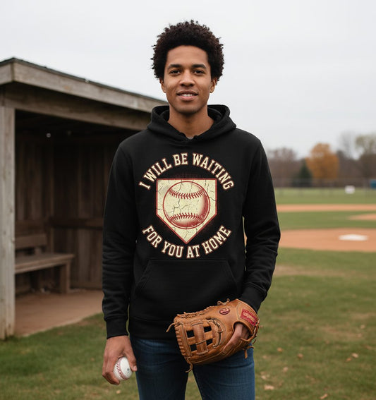 I Will Be Waiting for You at Home baseball Hoodie Black lifestyle mockup