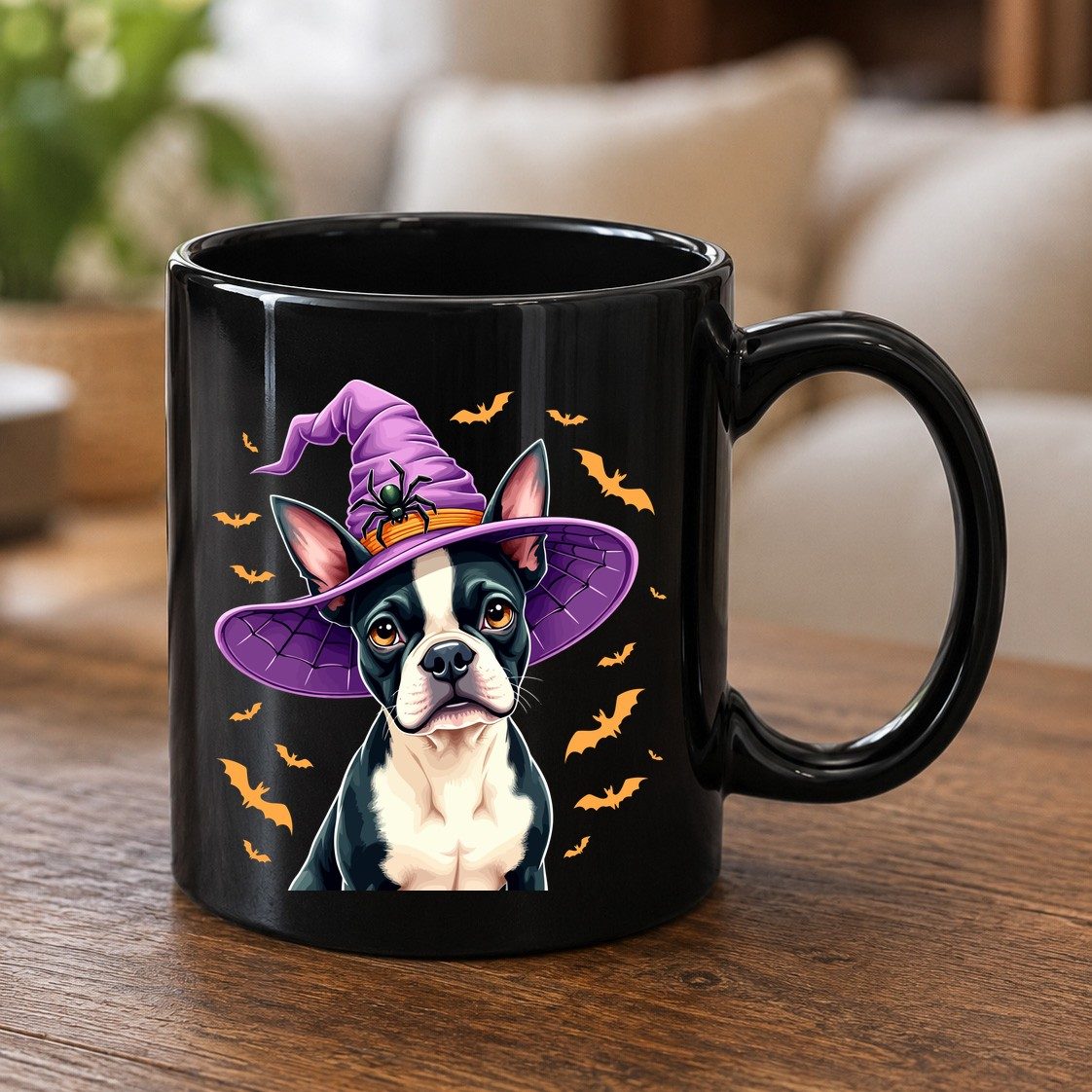 Halloween Boston Terrier Witch boston terrier Black Mug Black product mockup