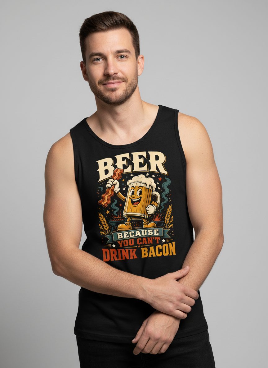 Cant Drink Bacon Beer Funny And Tank Top - lifestyle model mockup - Black