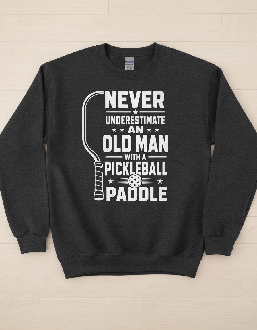 Never Underestimate An Old Man With A Pickleball Paddle Sweatshirt - Dark Heather