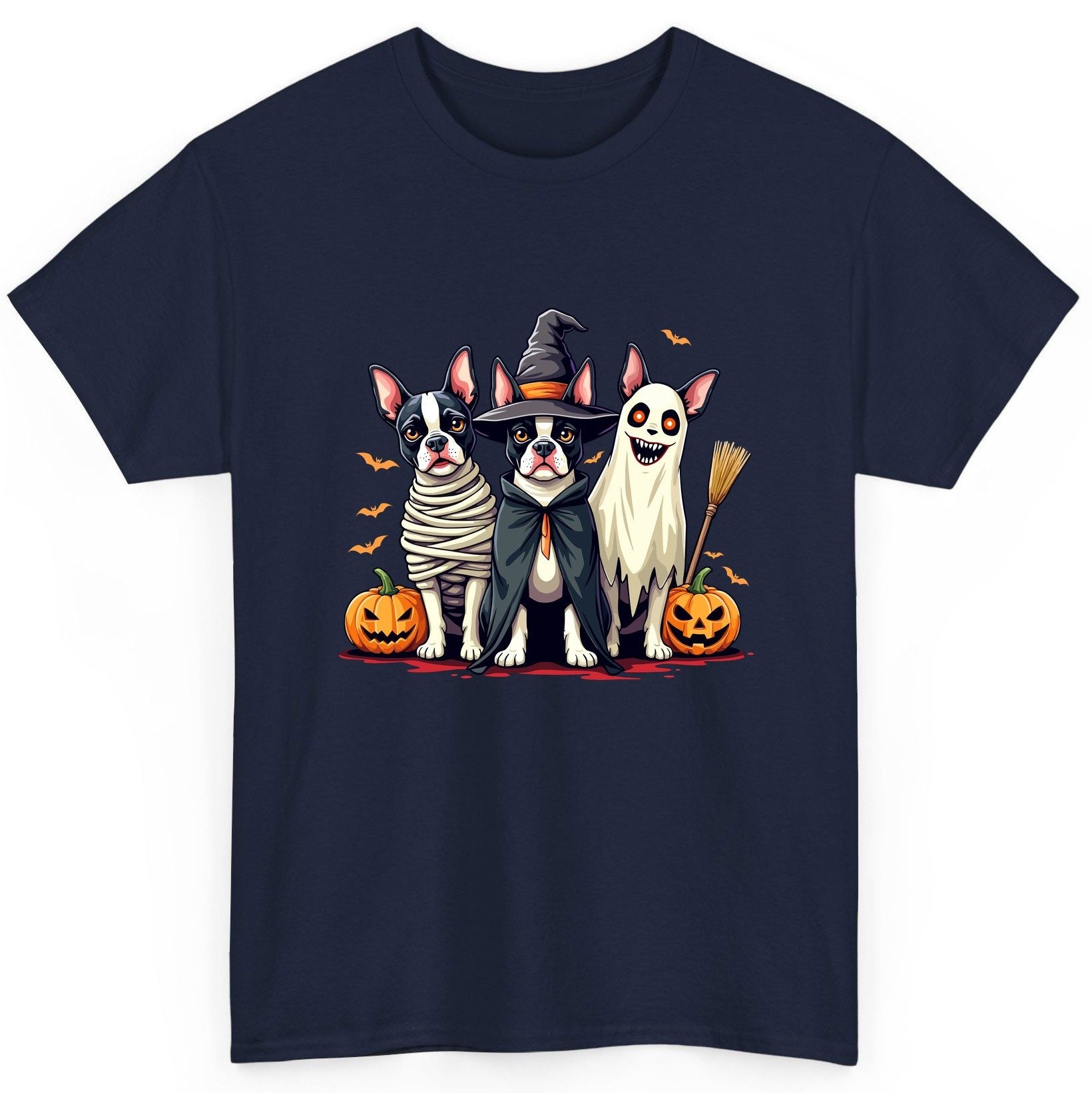 Halloween Boston Terrier Trio boston terrier T-Shirt Navy product mockup