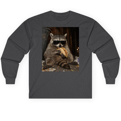 Raccoon Eating Taco Funny Animal Lovers Long Sleeve Tee - product mockup - Dark Heather