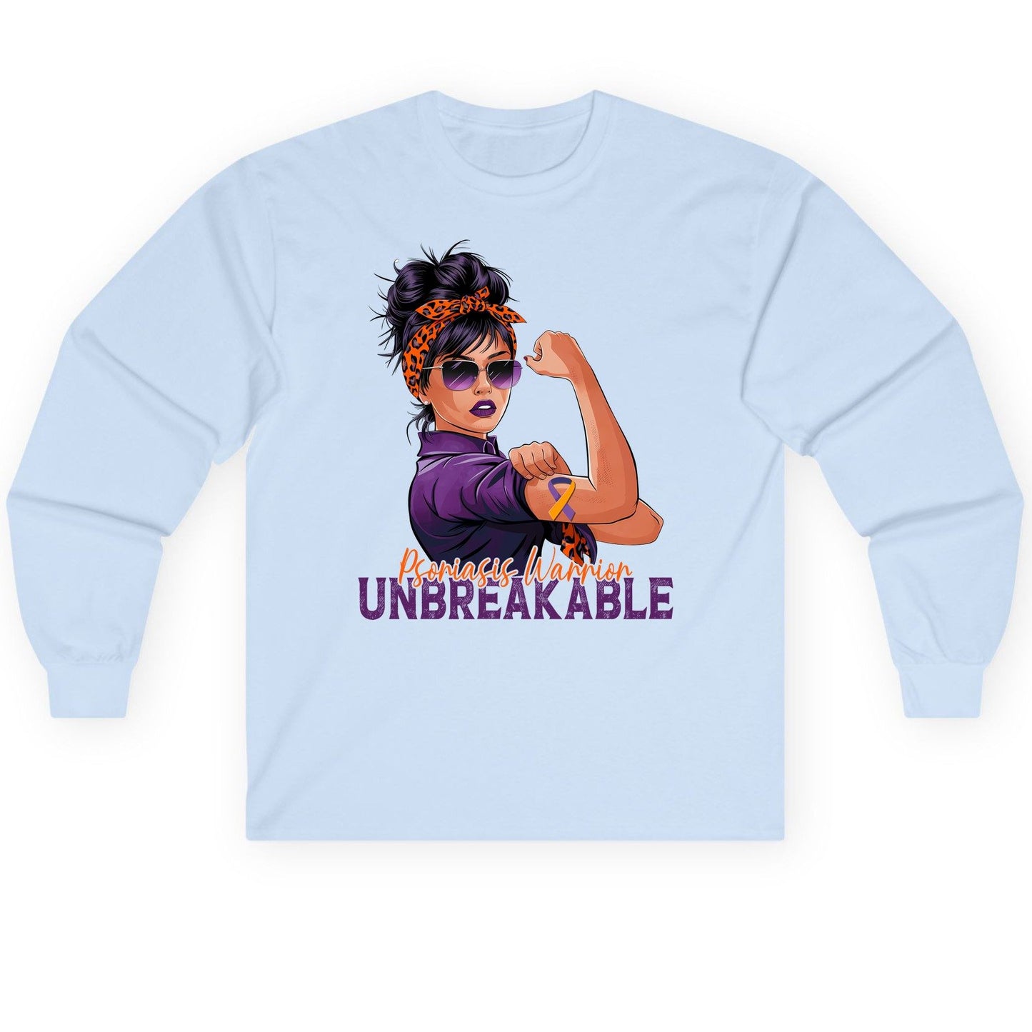 Psoriasis Warrior Unbreakable psoriasis awareness Long Sleeve Tee Light Blue product mockup