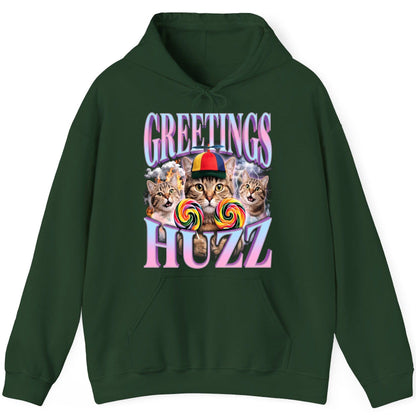 Greetings Huzz Funny Cats Hoodie - product mockup - Forest Green