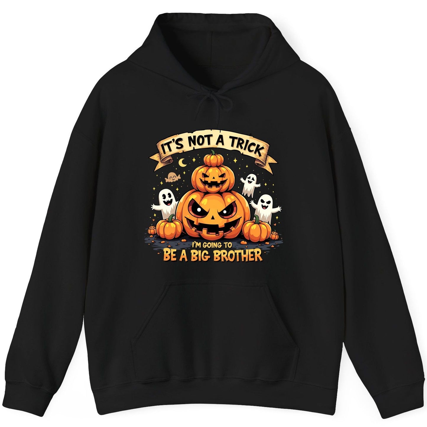 It's Not a Trick I'm Going to Be a Big Brother Halloween pregnancy announcement Hoodie Black product mockup