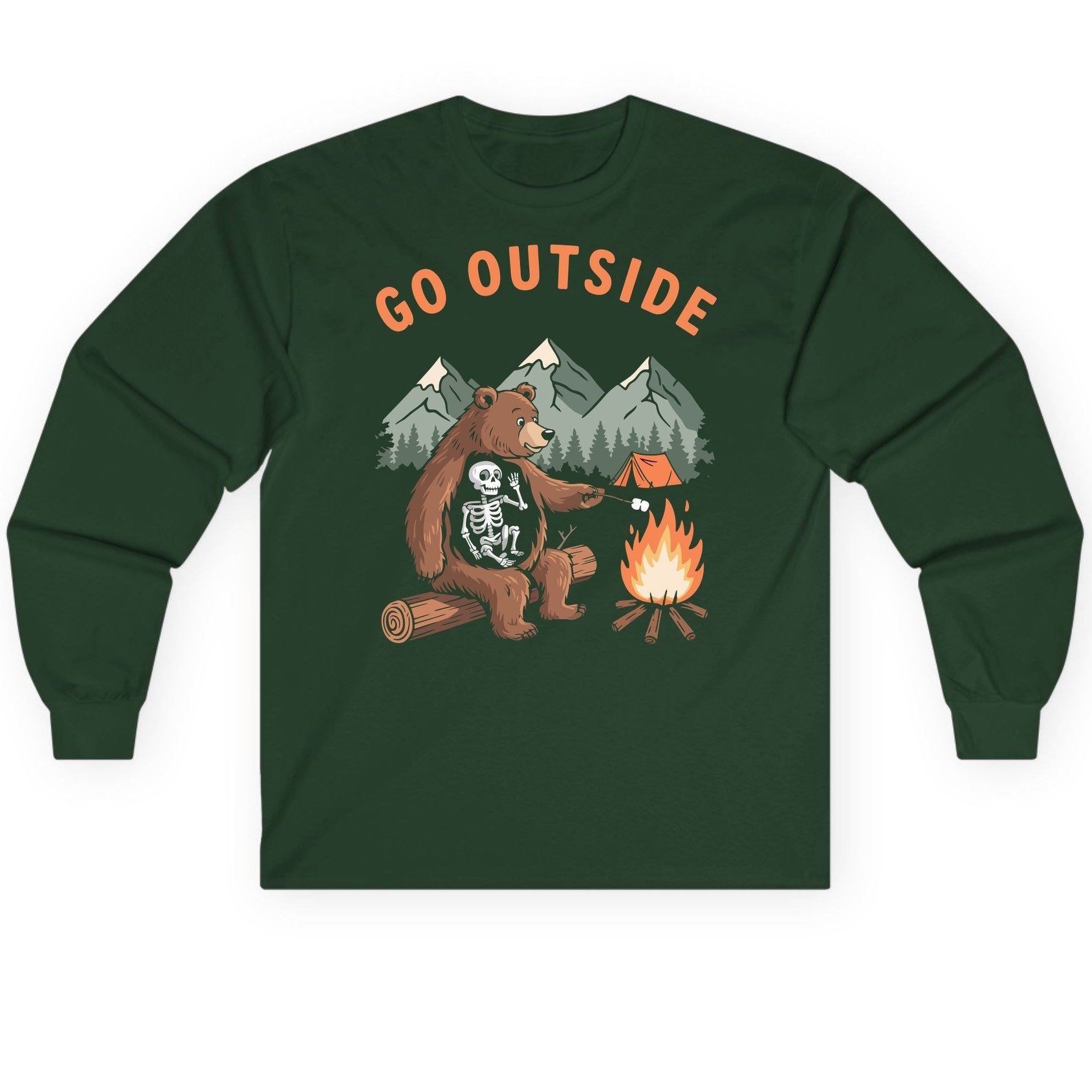 Go Outside funny bear Long Sleeve Tee Forest Green product mockup