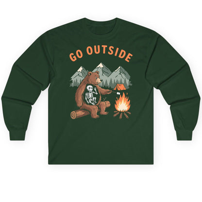 Go Outside funny bear Long Sleeve Tee Forest Green product mockup
