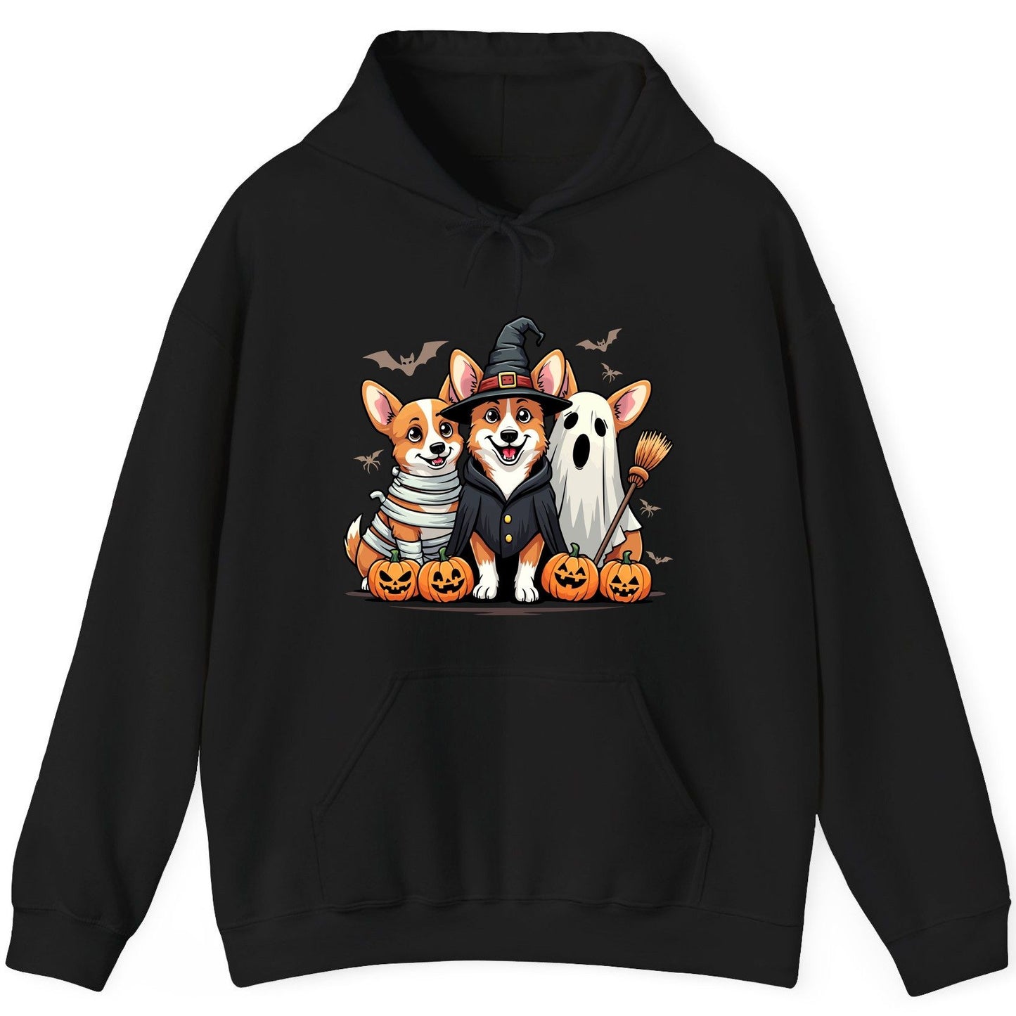 Halloween Corgi Trio Halloween corgis Hoodie Black product mockup