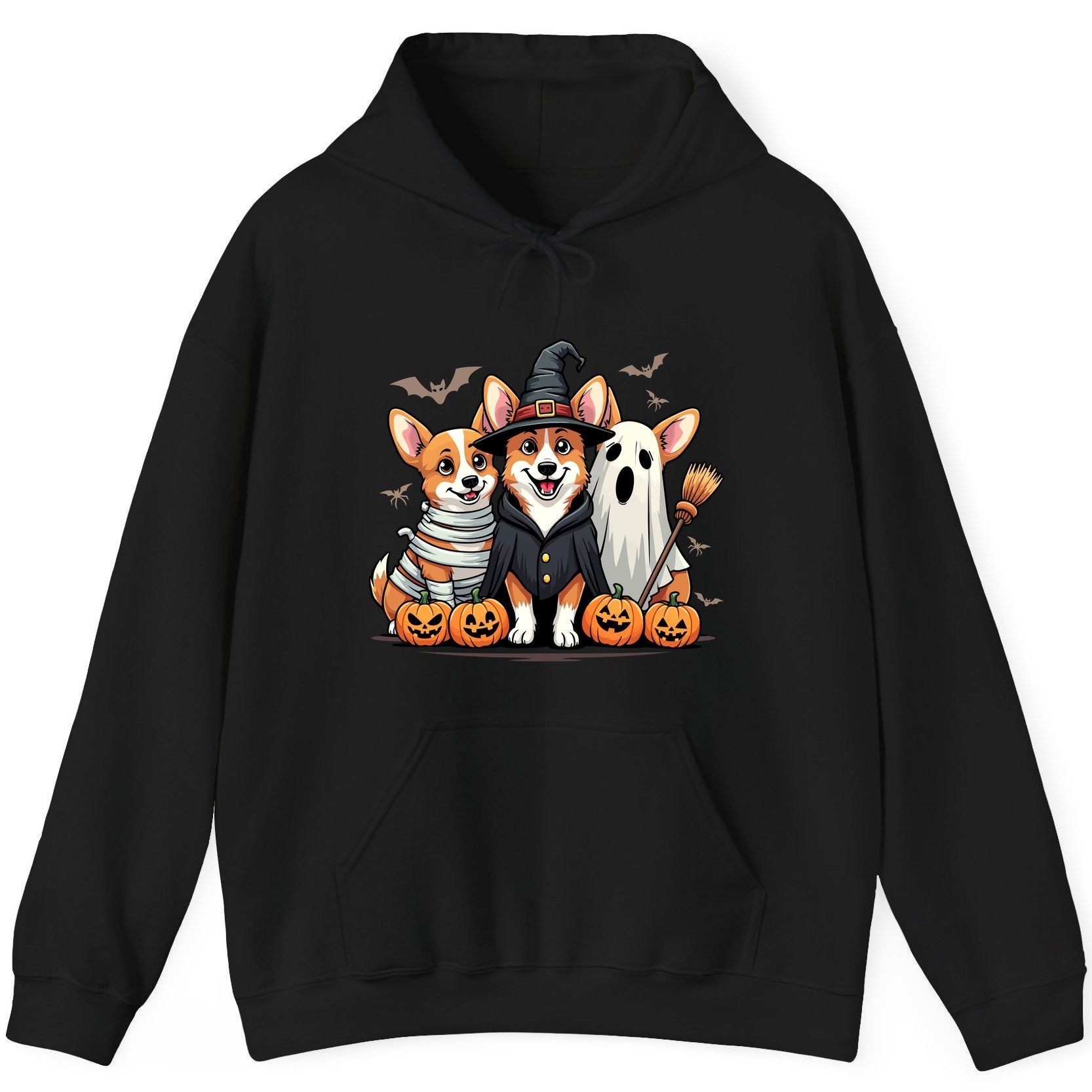 Halloween Corgi Trio Halloween corgis Hoodie Black product mockup