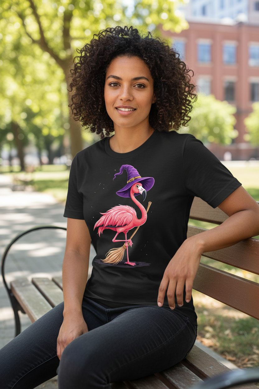 Witch Flamingo flamingo T-Shirt Black lifestyle mockup